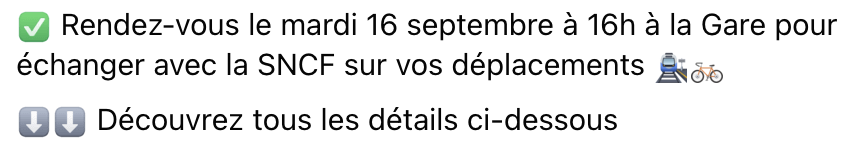 capture d’écran d’un texte contenant des emojis décoratifs