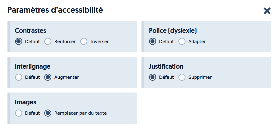 exemple des paramètres disponibles dans AccessConfig